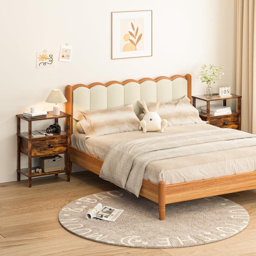 Lerliuo Nightstand Set 2 with Charger, 3 Tier Storage End Table