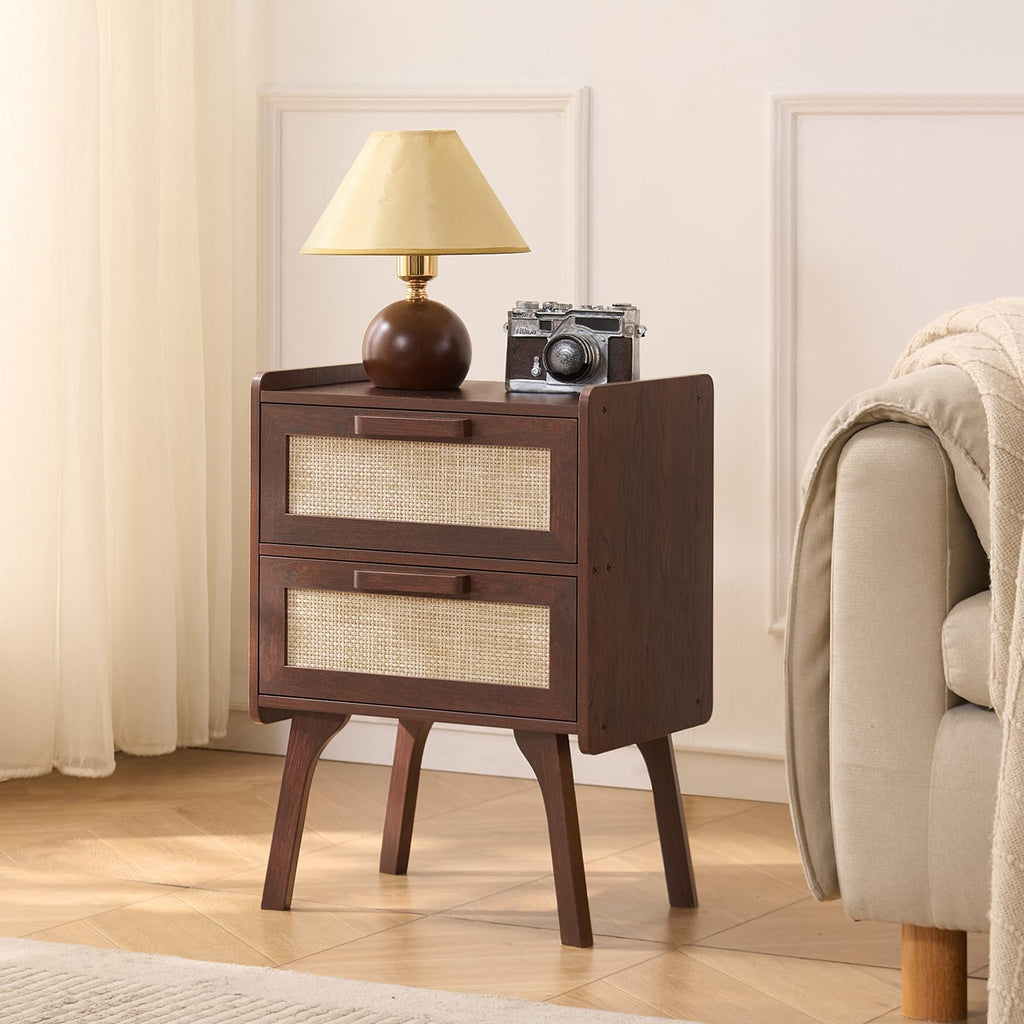 Lerliuo Rattan Nightstands Set of 2 for Bedroom, 2 Drawers