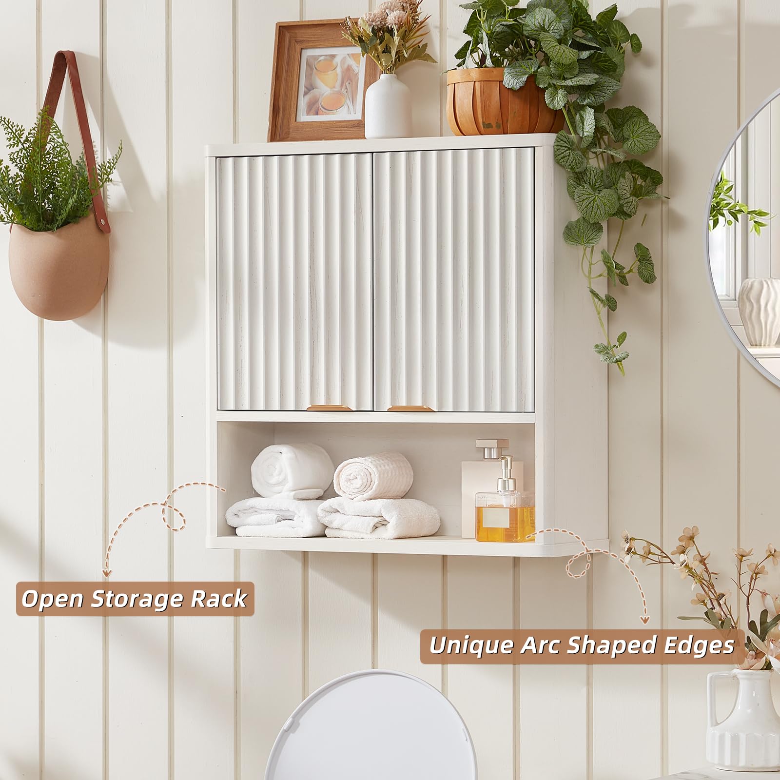 LEYAOYAO 68" Modern Fluted Over The Toilet Storage Cabinet, a Sliding Door