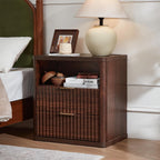 LEYAOYAO 23" Wide Fluted Night Stand with Charging Station, 2 Drawers Large End Table with Storage, LightGrey Nightstand Wood Bedside Tables, Farmhouse Cabinet Dresser for Bedroom, Closet