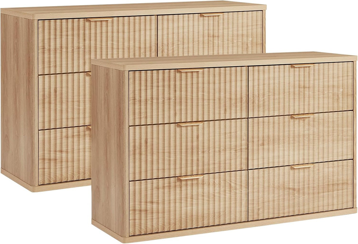 LEYAOYAO 23" Wide Fluted Night Stand with Charging Station, 3 Drawers Large End Table with Storage, Natural Nightstand Wood Bedside Tables, Farmhouse Cabinet Dresser for Bedroom, Closet