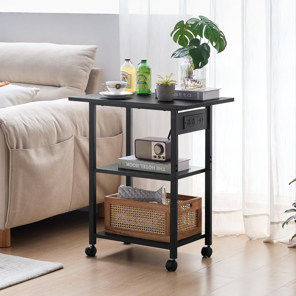 Lerliuo 3-Tier Printer Stand, Industrial Mobile Printer Table with Storage Shelf and Steel Frame, Rolling Printer Cart Holder with Lockable Wheels for Home, Office (White)