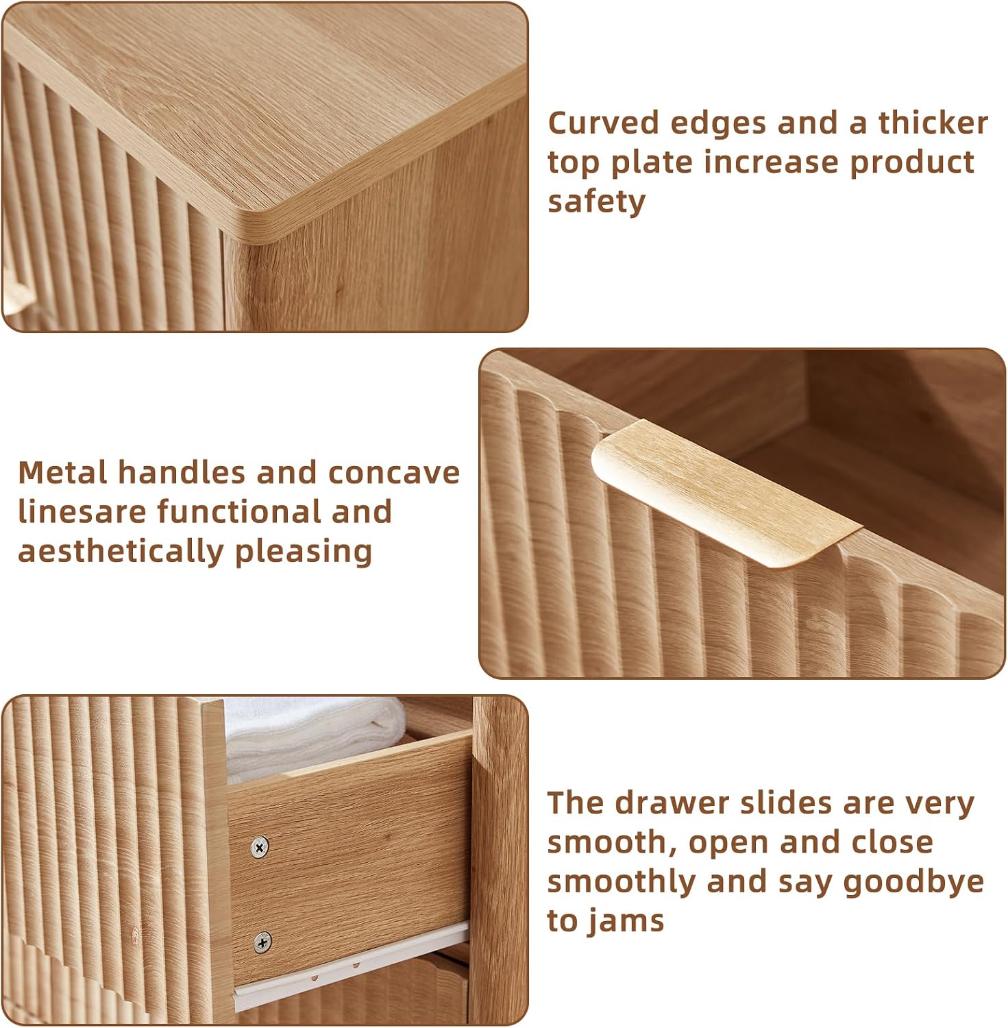 LEYAOYAO Fluted 6 Drawers Dresser for Bedroom Set of 2, 42" Tall Modern Chest of Drawers with Metal Handle, Curved Profile Design,Wood Drawer Organizer for Bedroom,Living Room,Hallway,Natural