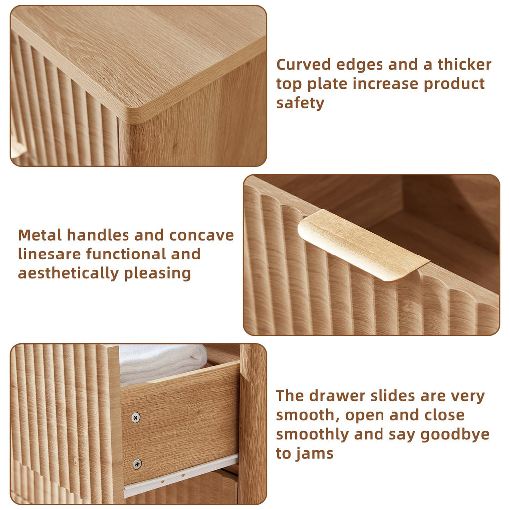 LEYAOYAO Fluted 5 Drawers Dresser for Bedroom, 41" Tall Modern Chest of Drawers with Metal Handle, Curved Profile Design,Natural Wood Drawer Organizer for Bedroom, Living Room, Hallway, Entryway