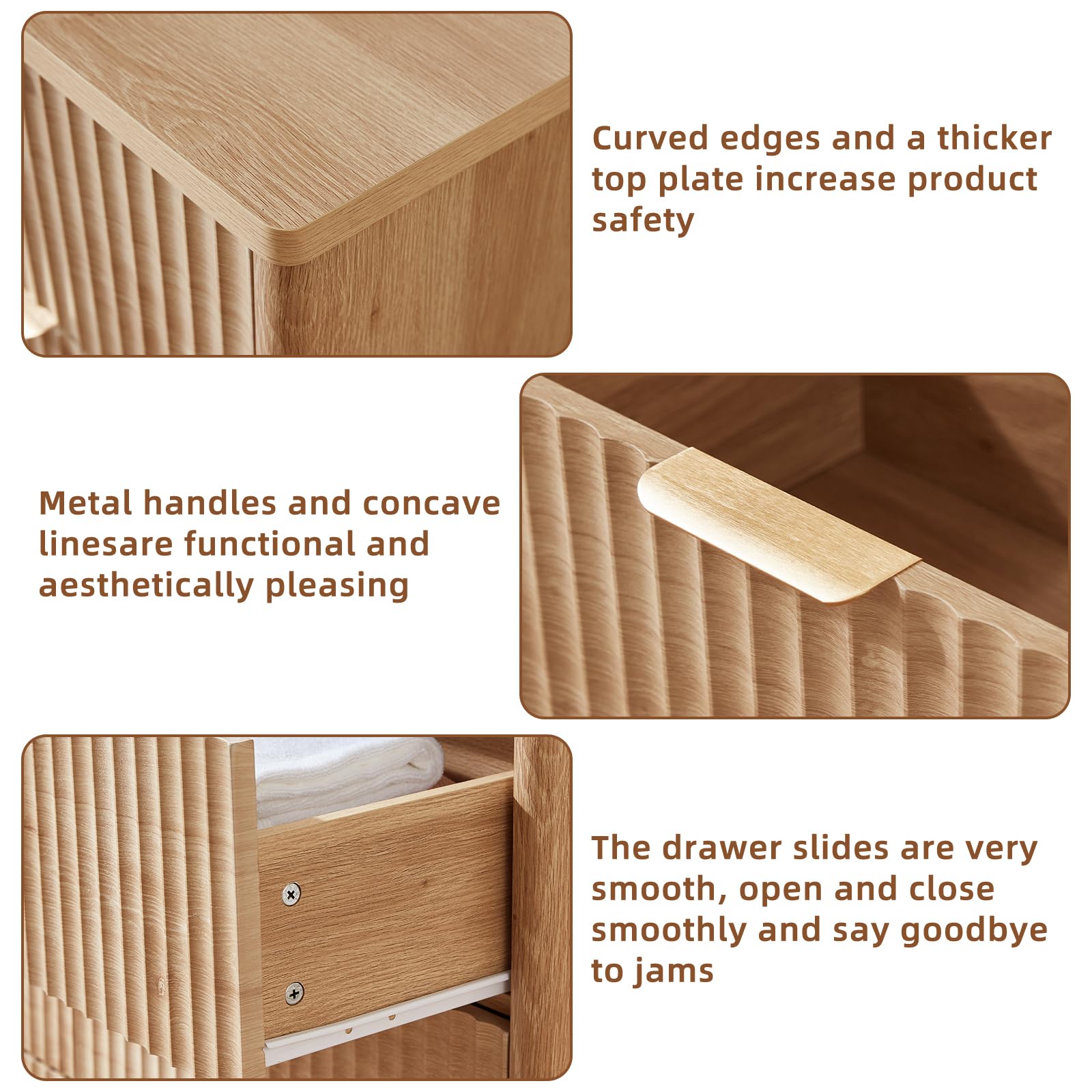 LEYAOYAO Fluted 5 Drawers Dresser for Bedroom, 41" Tall Modern Chest of Drawers with Metal Handle, Curved Profile Design,Natural Wood Drawer Organizer for Bedroom, Living Room, Hallway, Entryway