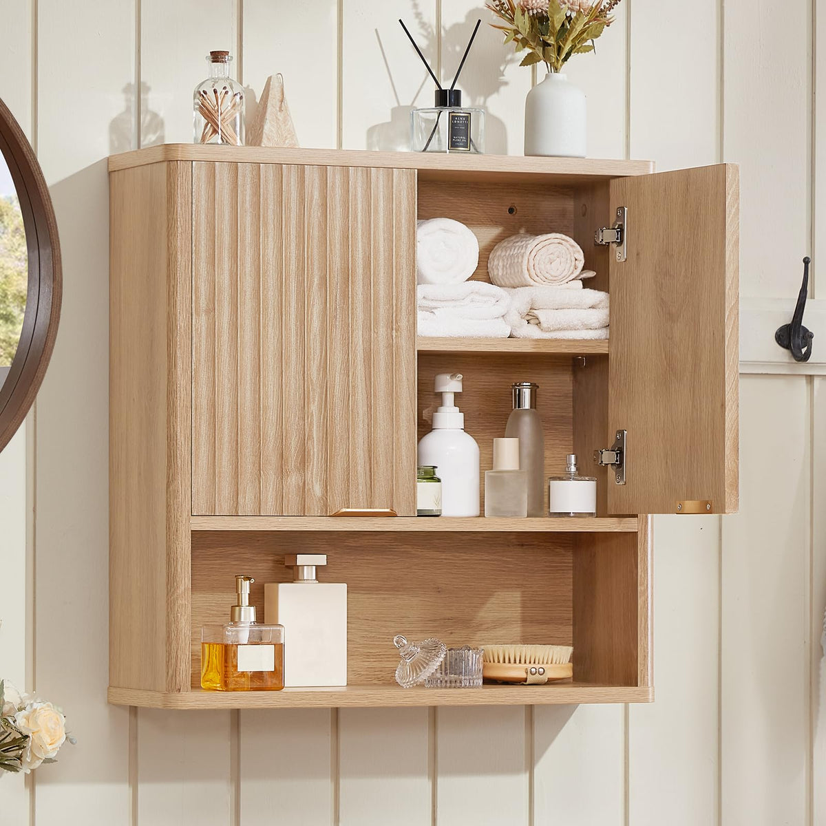LEYAOYAO 68" Modern Fluted Over The Toilet Storage Cabinet, a Sliding Door