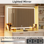 LEYAOYAO Fluted Makeup Vanity Desk with Mirror and Lights, 43.5''