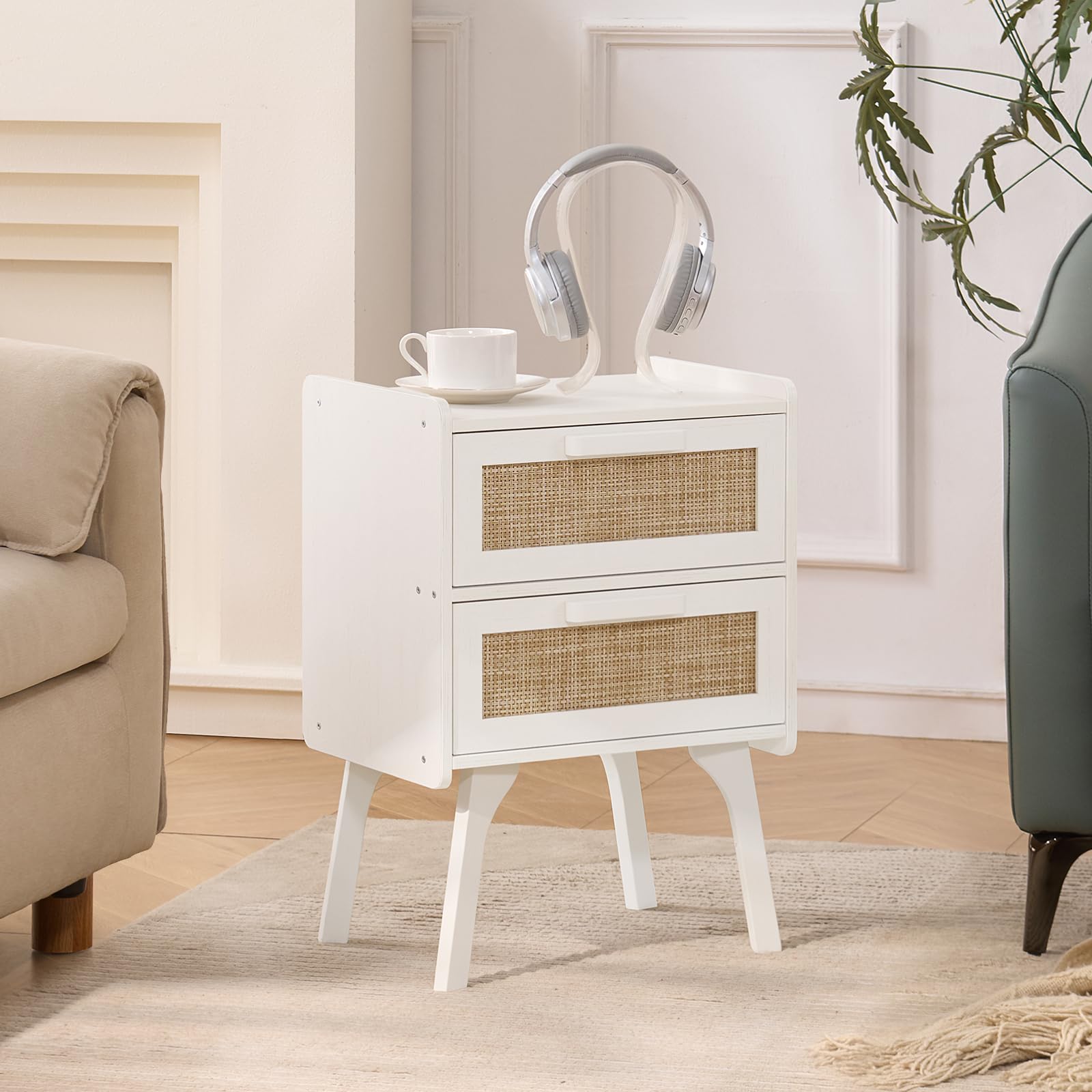 Lerliuo Rattan Nightstands Set of 2 for Bedroom, 2 Drawers