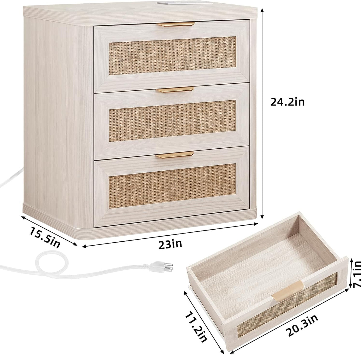 LEYAOYAO Rattan 23" Nightstands with Charger Station 2 Drawers