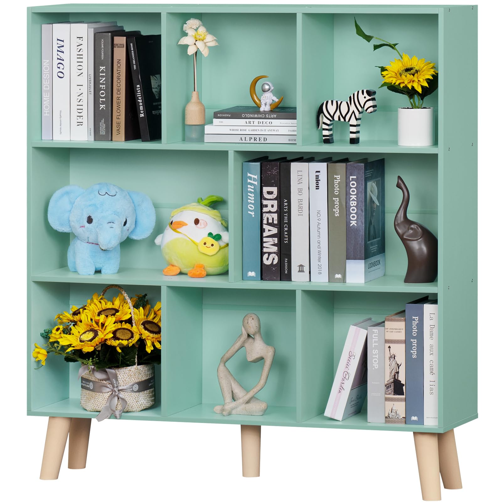 LEYAOYAO Cube Bookshelf, Mid-Century Modern Book Shelf with Legs, Brown