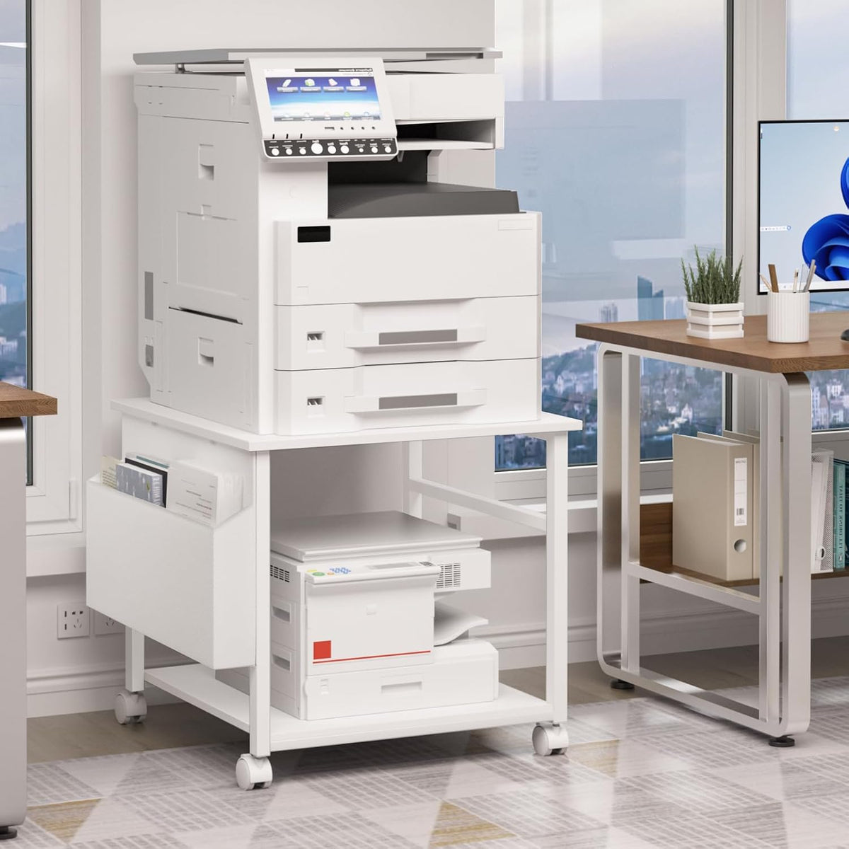 Lerliuo White Large Printer Stand with Storage