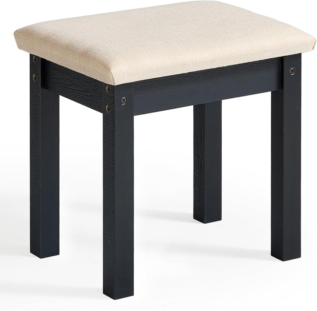 LEYAOYAO Vanity Stool, Elegant Wooden Makeup Chair Stool with Comfortable Fabric Cushion, Modern Make Up Bench for Bedroom and Bathroom-Classic Black
