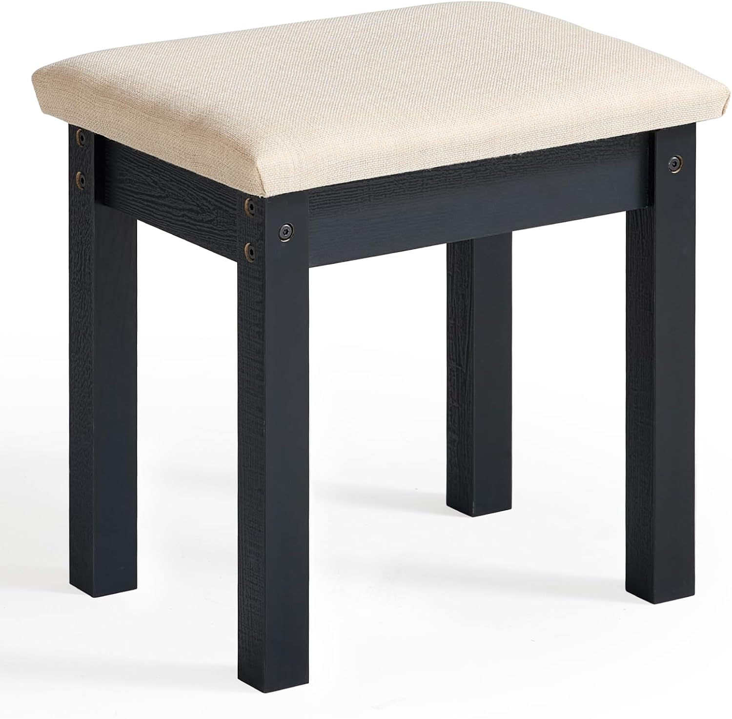 LEYAOYAO Vanity Stool, Elegant Wooden Makeup Chair Stool with Comfortable Fabric Cushion, Modern Make Up Bench for Bedroom and Bathroom-Classic Black