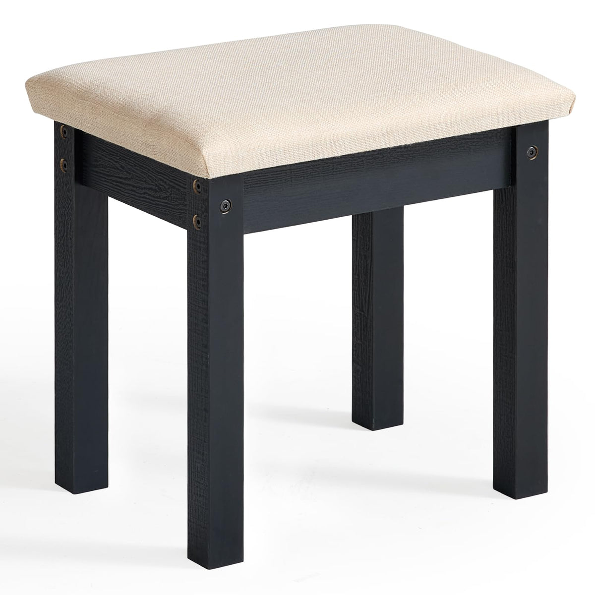 LEYAOYAO Vanity Stool, Elegant Wooden Makeup Chair Stool with Comfortable Fabric Cushion, Modern Make Up Bench for Bedroom and Bathroom-Classic Black