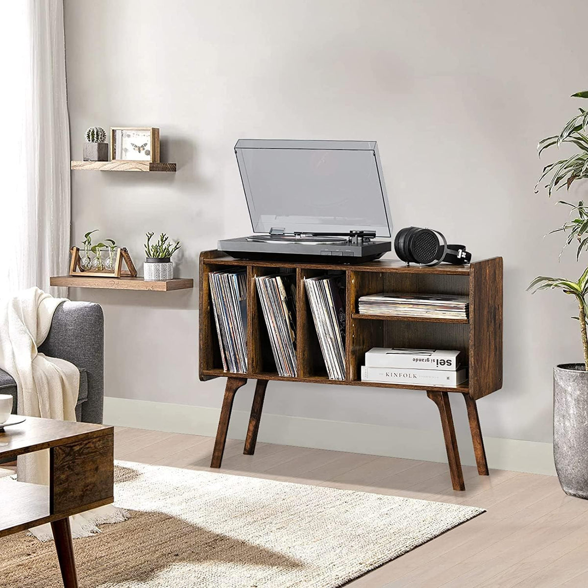 Lerliuo Brown Record Player Stand and Nightstand