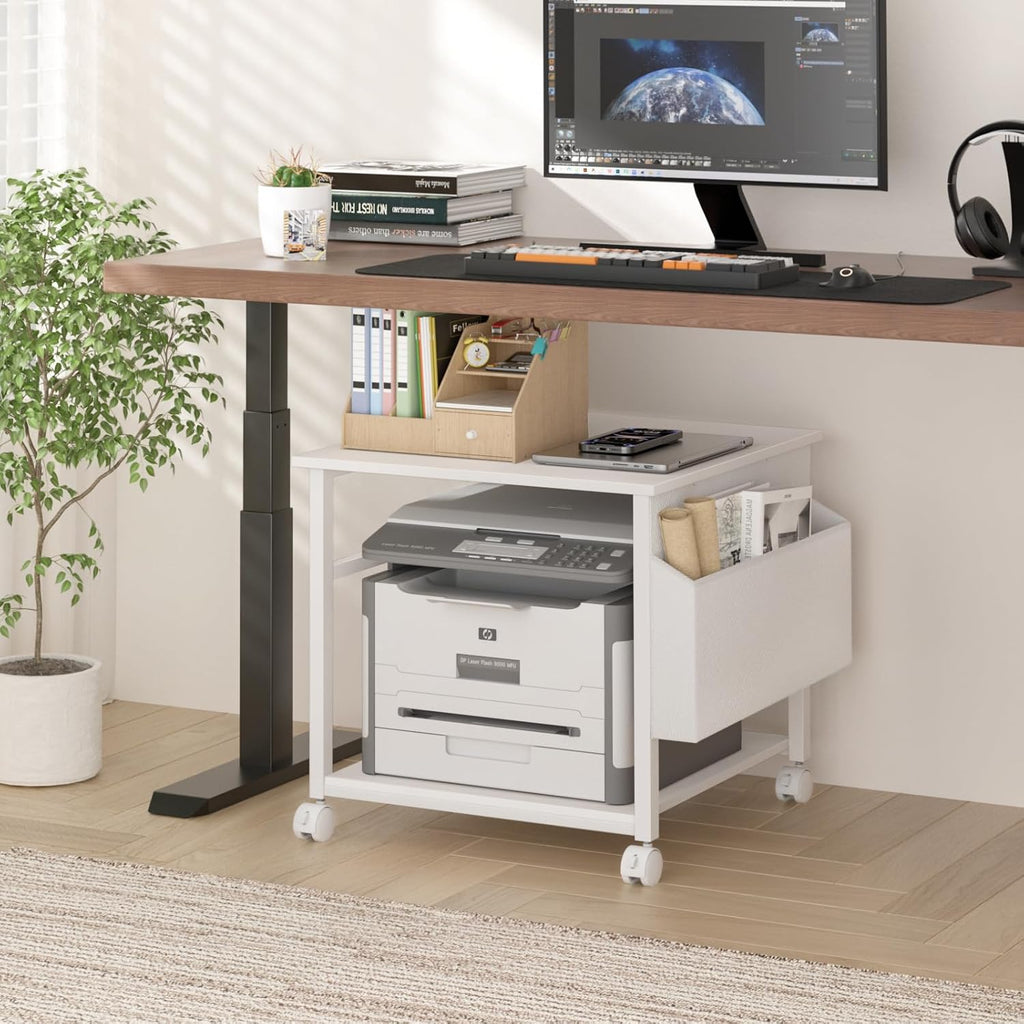 Lerliuo White Large Printer Stand with Storage