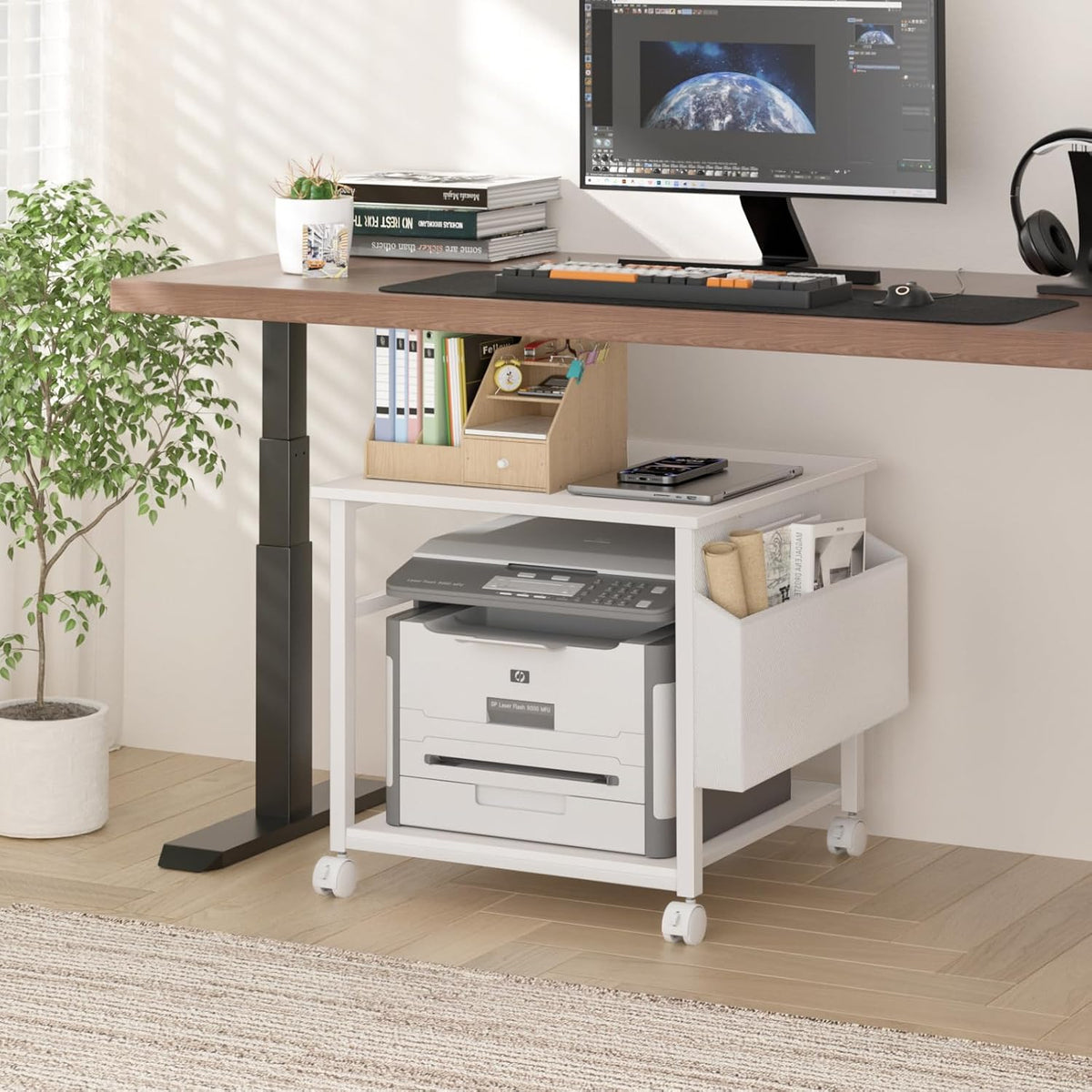Lerliuo White Large Printer Stand with Storage
