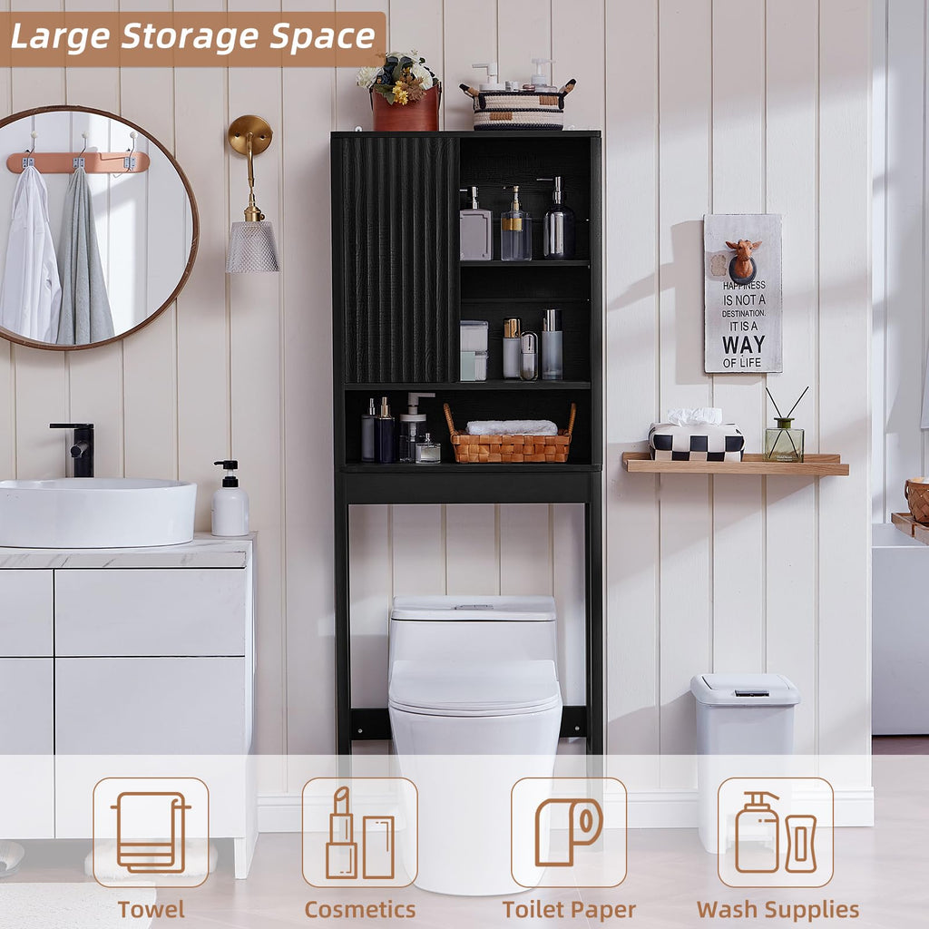 LEYAOYAO 68" Modern Fluted Over The Toilet Storage Cabinet, a Sliding Door