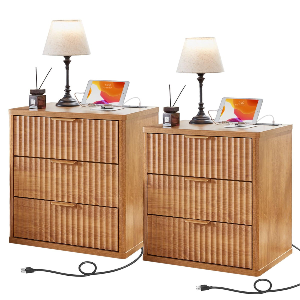 LEYAOYAO Fluted 5 Drawers Dresser for Bedroom, 41" Tall Modern Chest of Drawers with Metal Handle, Curved Profile Design,Natural Wood Drawer Organizer for Bedroom, Living Room, Hallway, Entryway