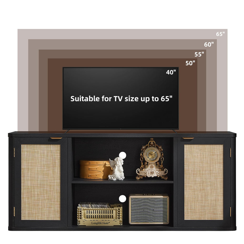 LEYAOYAO Rattan TV Stands for Living Room, Walnut
