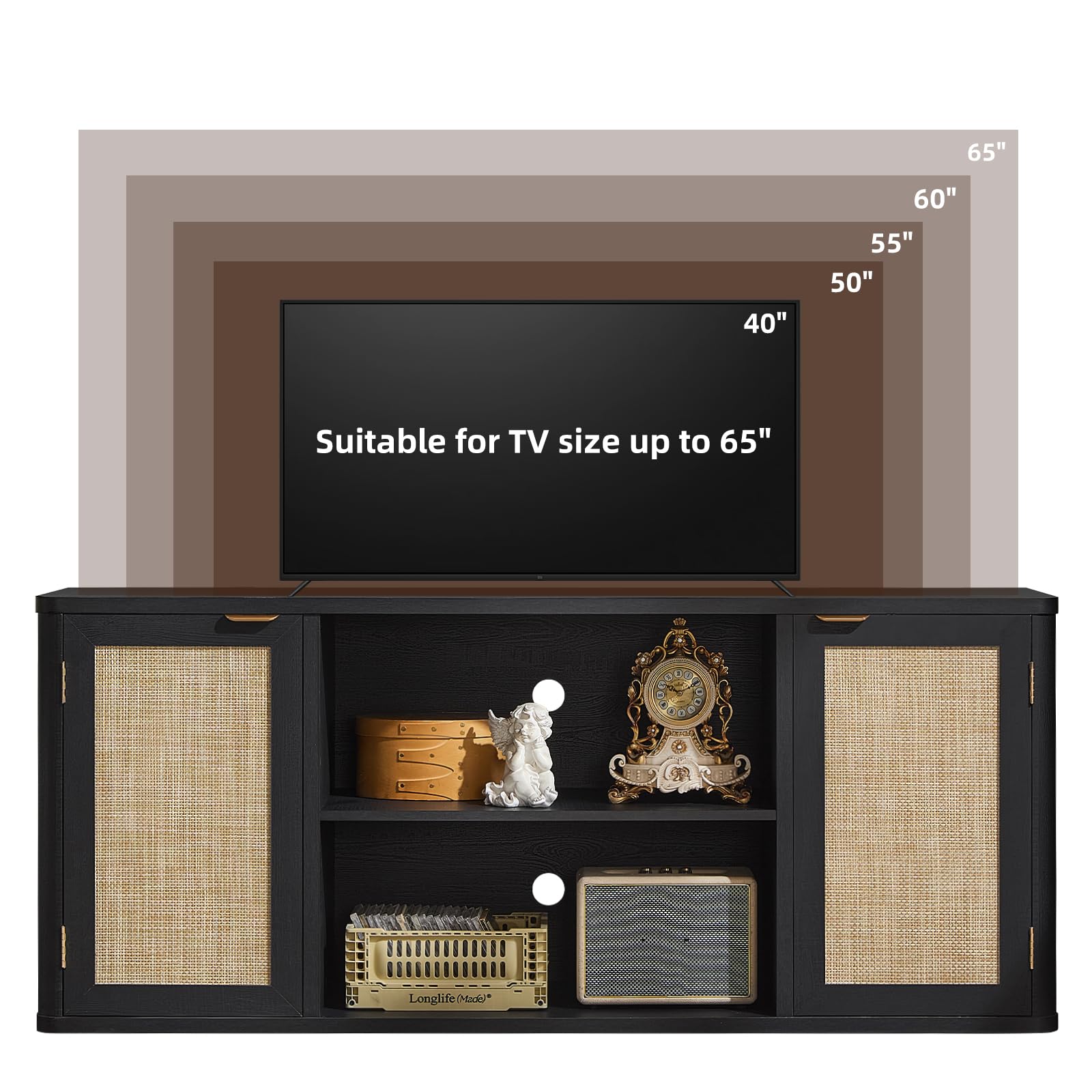 LEYAOYAO Rattan TV Stands for Living Room, Walnut
