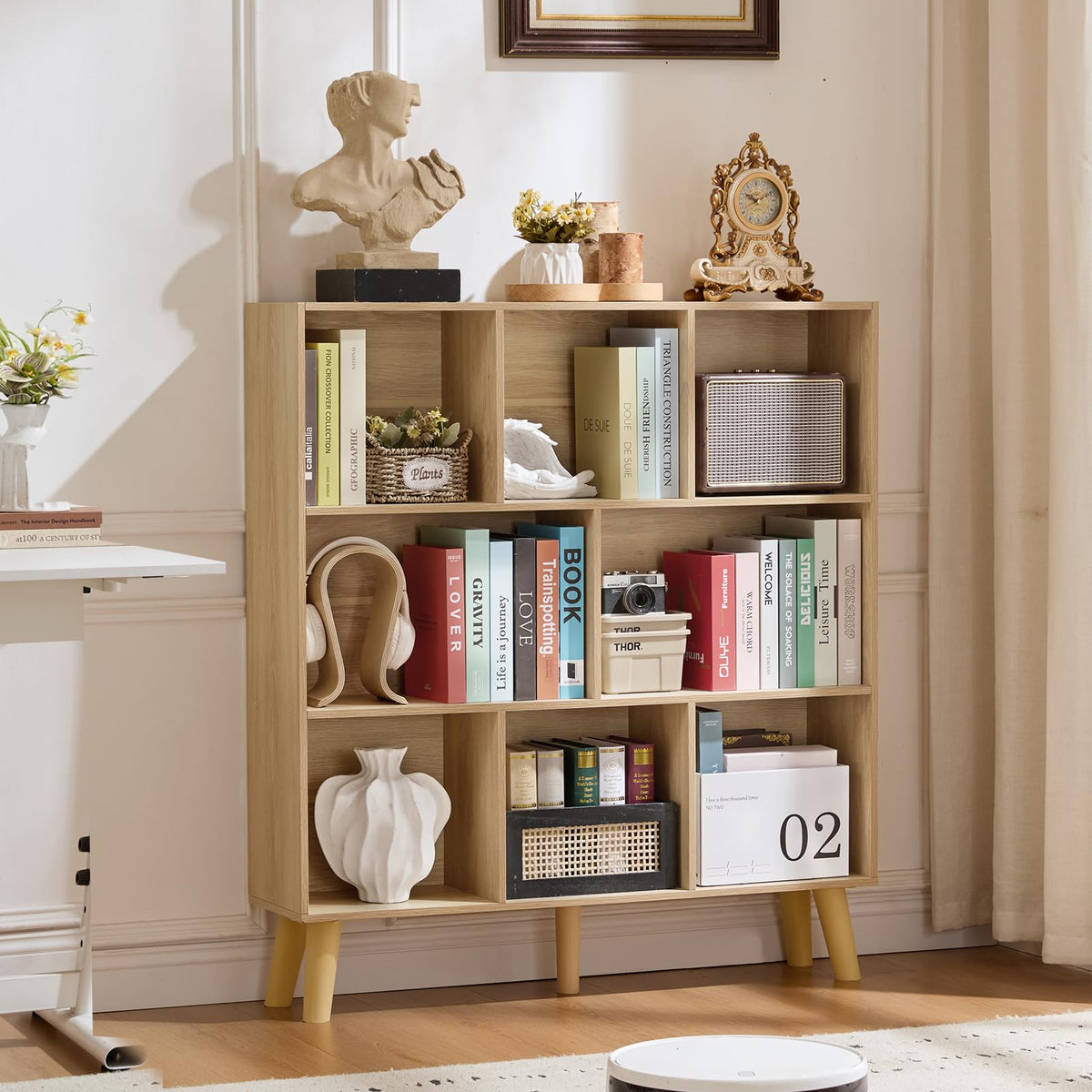 LEYAOYAO Cube Bookshelf, Mid-Century Modern Book Shelf with Legs, Brown