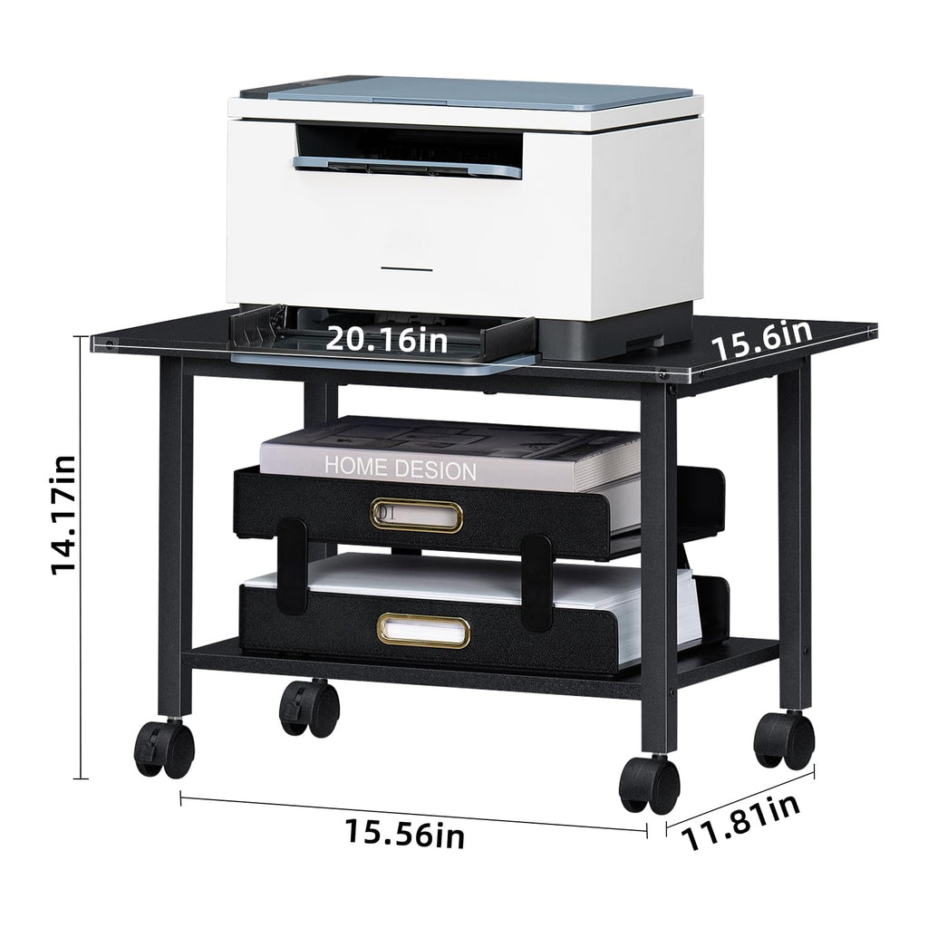 Lerliuo 3-Tier Printer Stand, Industrial Mobile Printer Table with Storage Shelf and Steel Frame, Rolling Printer Cart Holder with Lockable Wheels for Home, Office (White)