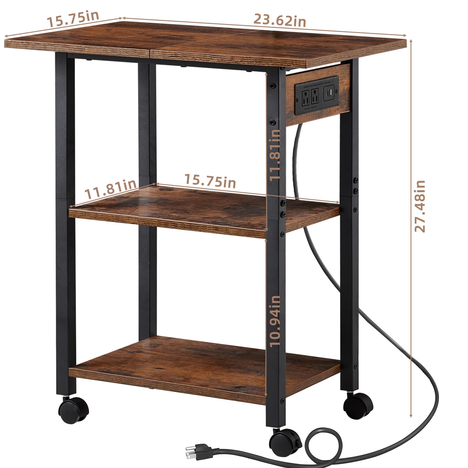 Lerliuo 3-Tier Printer Stand, Industrial Mobile Printer Table with Storage Shelf and Steel Frame, Rolling Printer Cart Holder with Lockable Wheels for Home, Office (White)