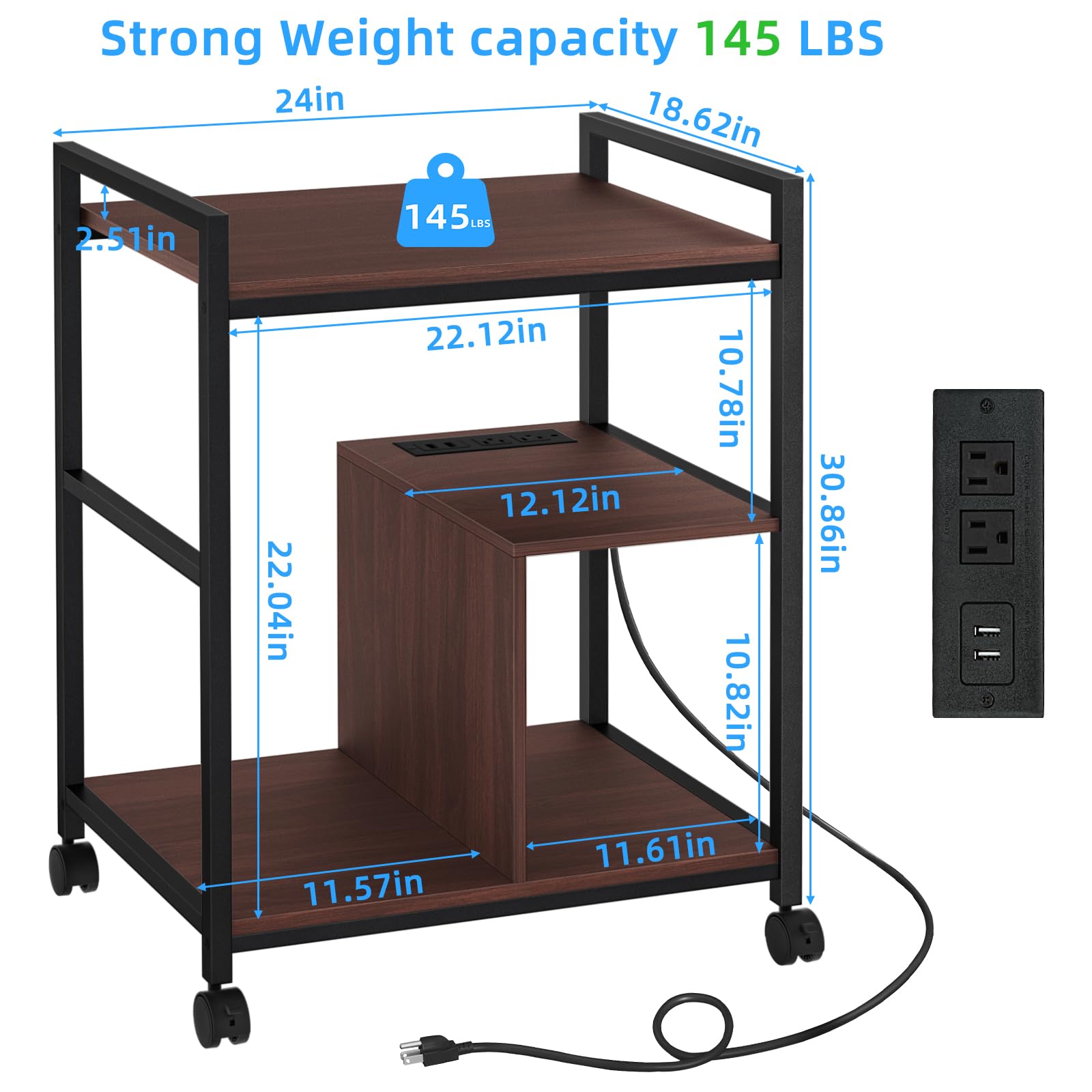 Lerliuo 24" Wide Large Printer Stand with Storage, White