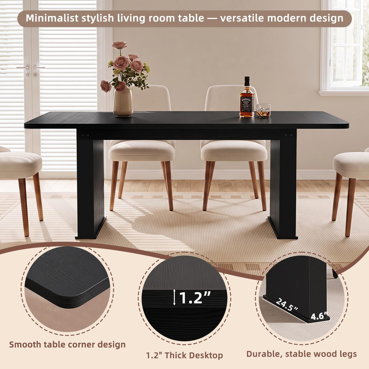 LEYAOYAO Extendable Dining Table for 4-6,63"–79" with Fluted Base(Brown)