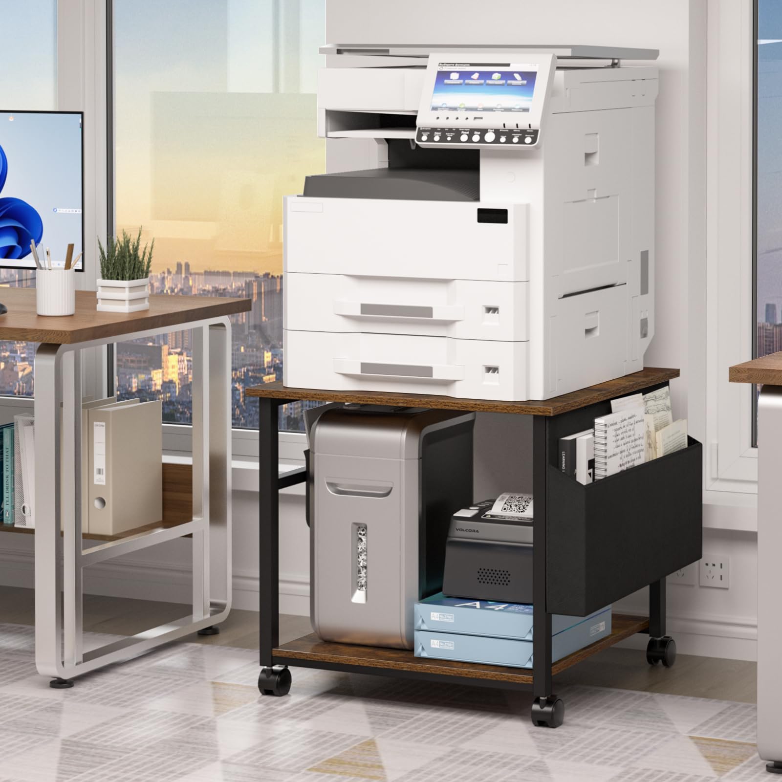 Lerliuo White Large Printer Stand with Storage