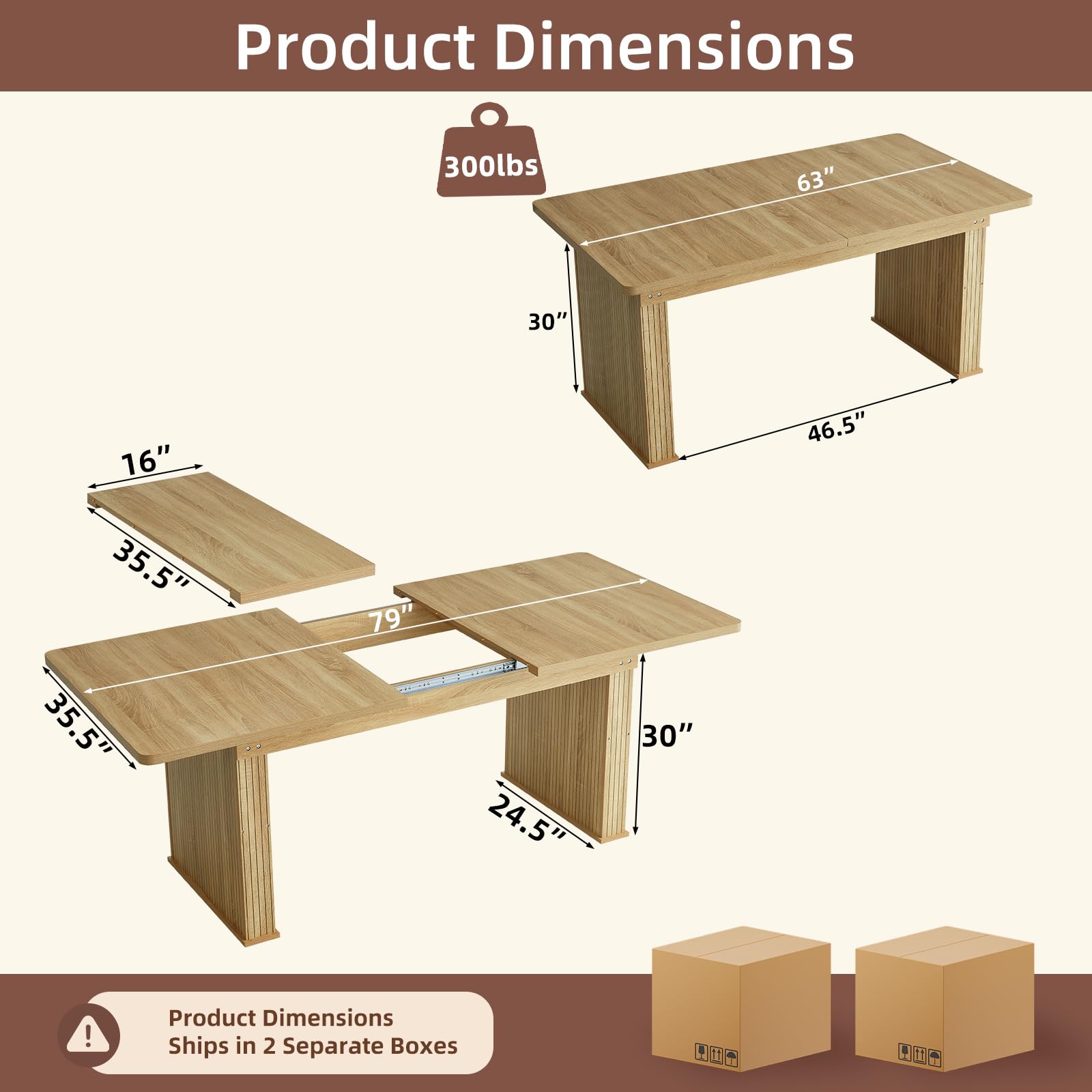 LEYAOYAO Extendable Dining Table for 4-6,63"–79" with Fluted Base(Brown)