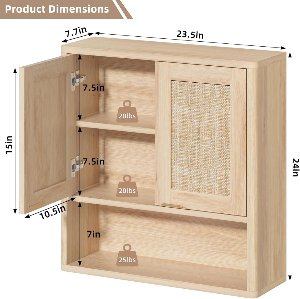 LEYAOYAO Rattan Bathroom Wall Storage Cabinet, Boho Medicine Cabinet
