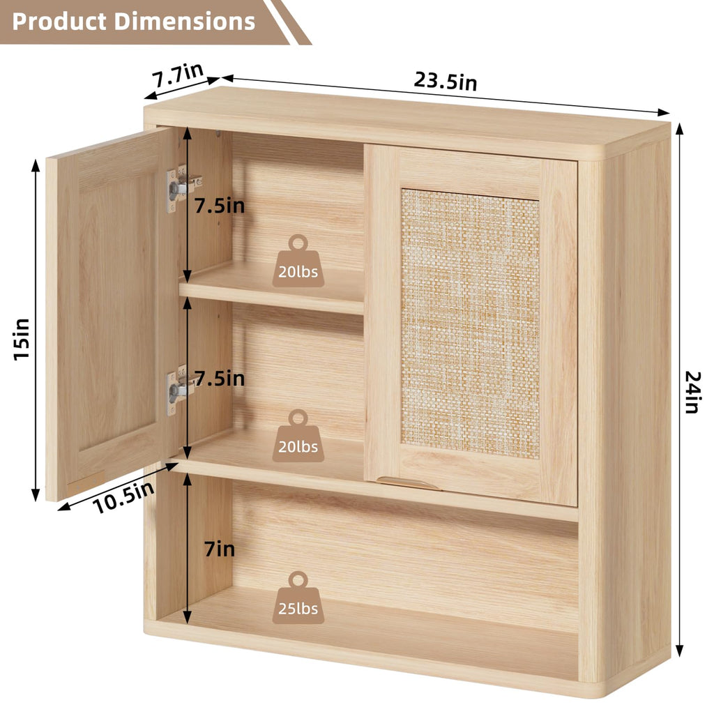 LEYAOYAO 68" Boho Over the Toilet Storage Cabinet with Rattan Sliding Door