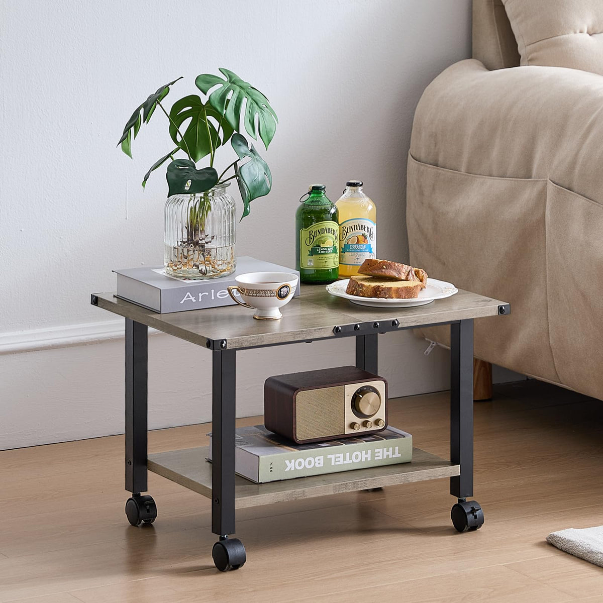 Lerliuo 3-Tier Printer Stand, Industrial Mobile Printer Table with Storage Shelf and Steel Frame, Rolling Printer Cart Holder with Lockable Wheels for Home, Office (White)