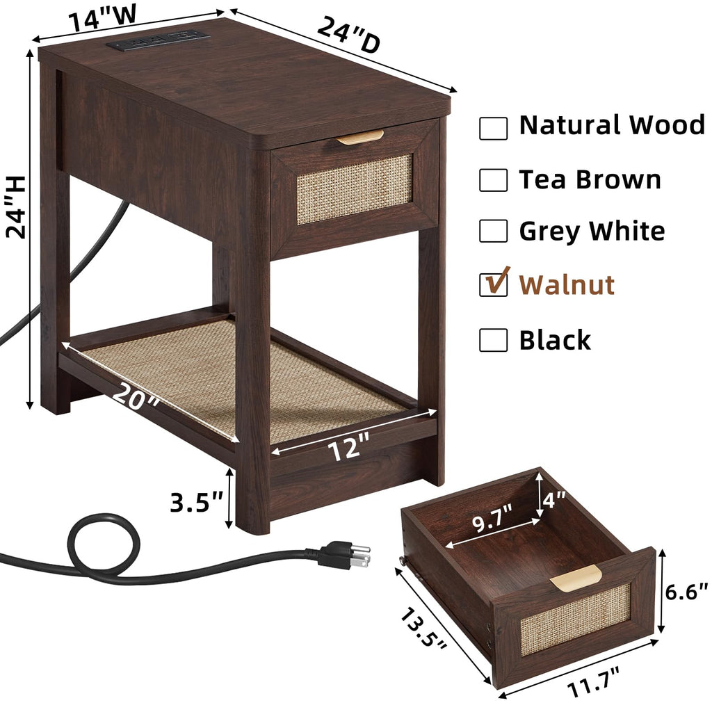 Lerliuo 24 x 14'' Narrow Night Stand Set 2 with Charger USB Ports