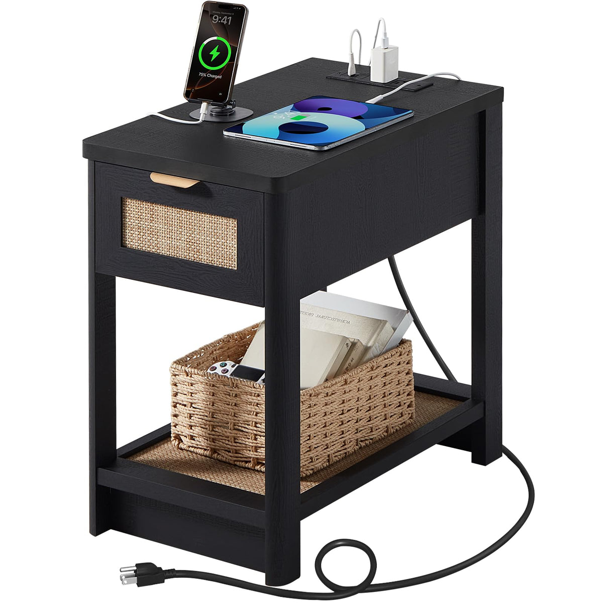 Lerliuo 24 x 14'' Narrow Night Stand Set 2 with Charger USB Ports