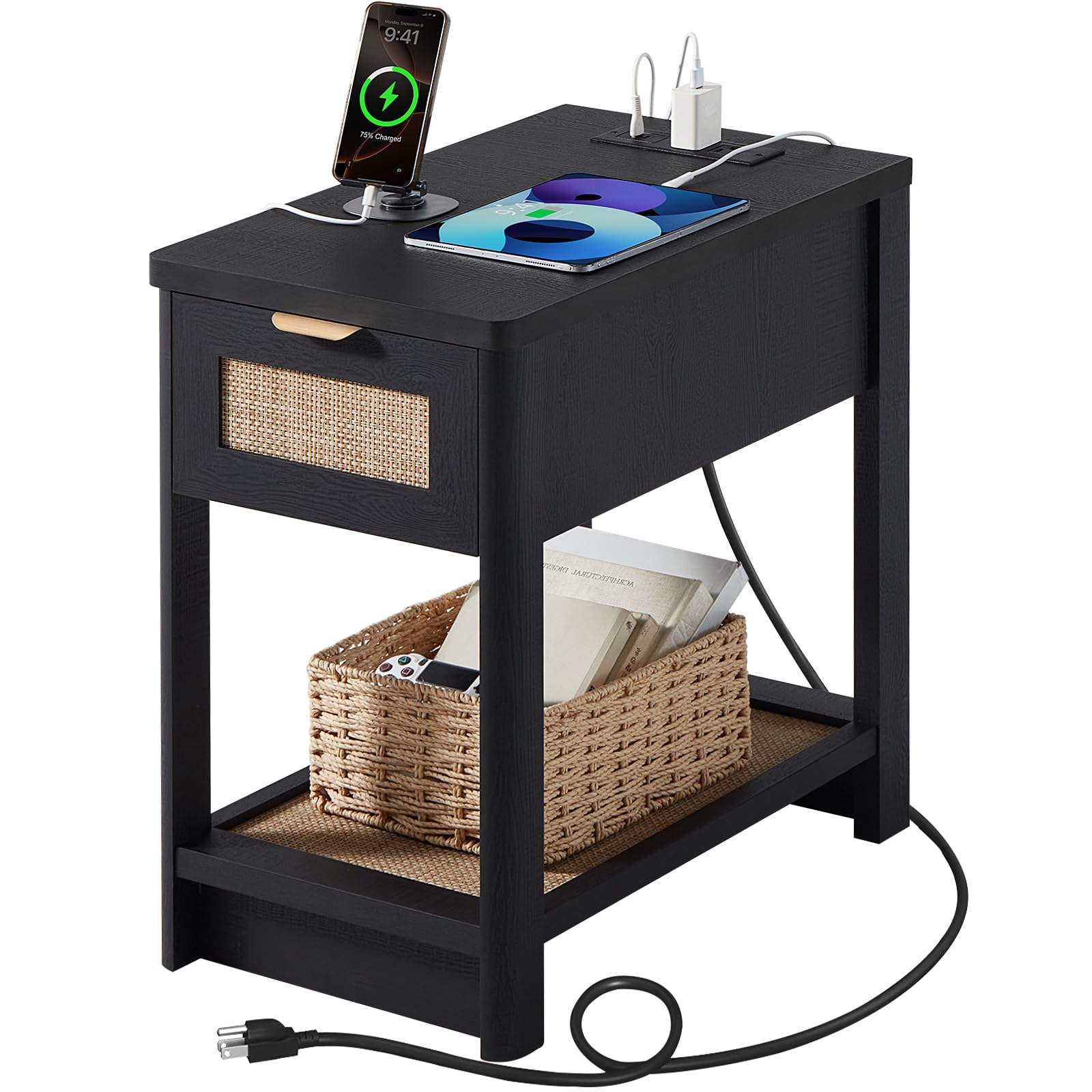 Lerliuo 24 x 14'' Narrow Night Stand Set 2 with Charger USB Ports