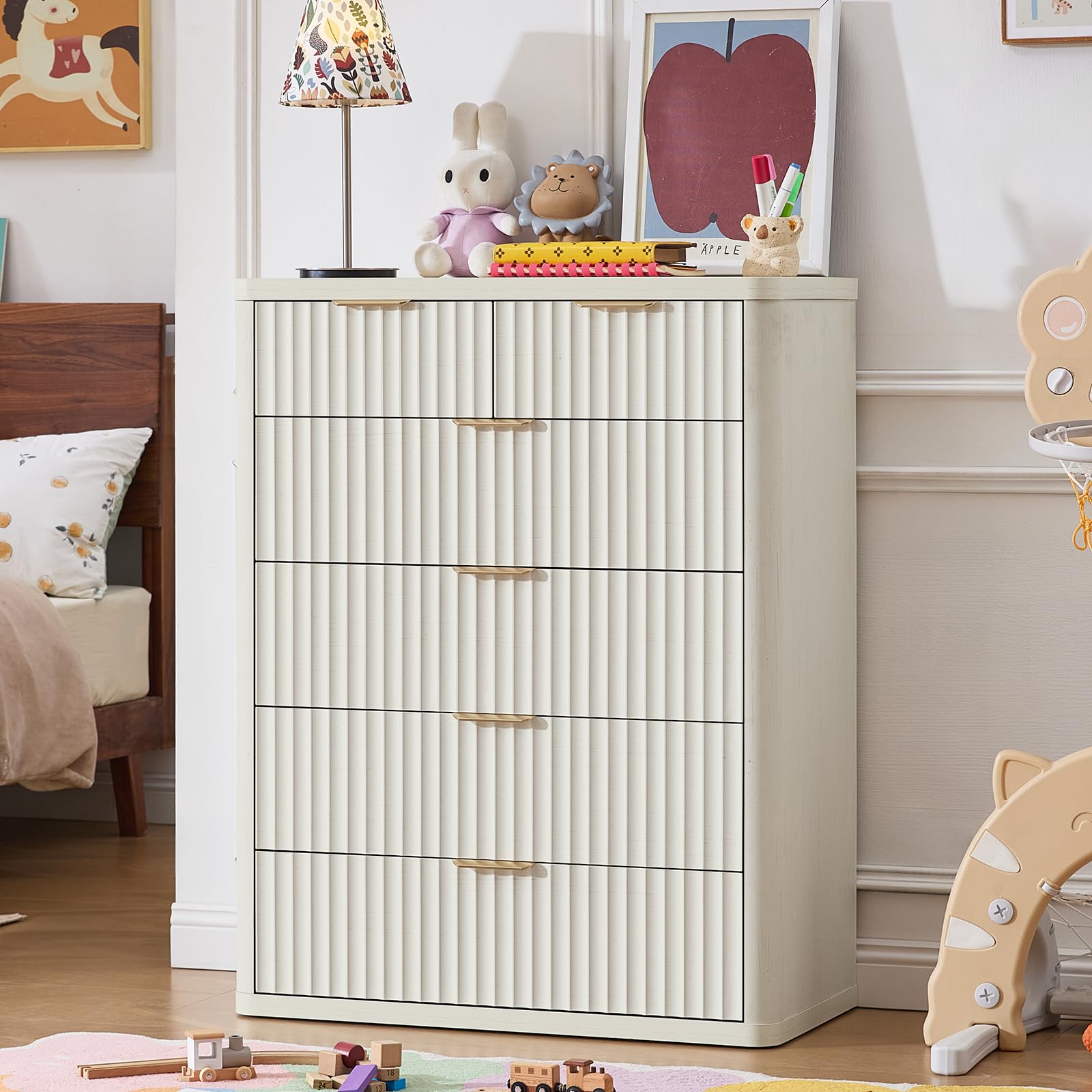 LEYAOYAO 23" Wide Fluted Night Stand with Charging Station, 3 Drawers Large End Table with Storage, LightGrey Nightstand Wood Bedside Tables, Farmhouse Cabinet Dresser for Bedroom, Closet
