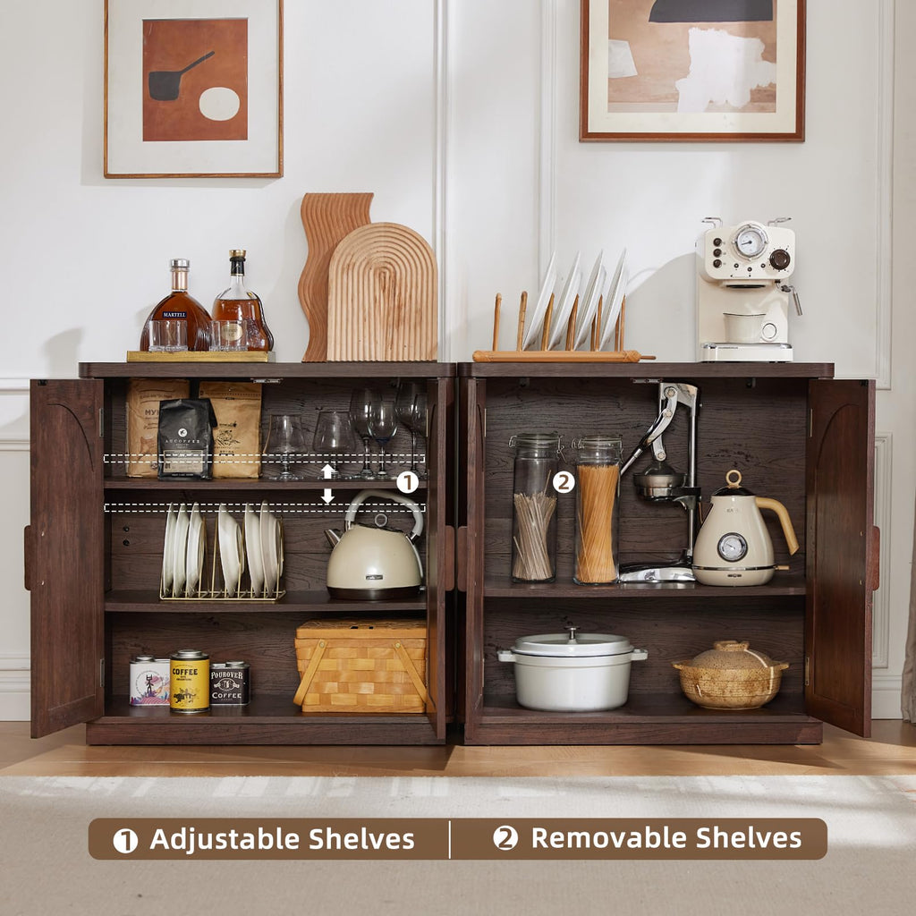 LEYAOYAO Fluted Buffet Cabinet with Storage, 31.5" Coffee Bar Cabinet with Arch Doors & Adjustable Shelves, Mid Century Modern Sideboard, Wood Credenza for Kitchen, Living Room, Natural