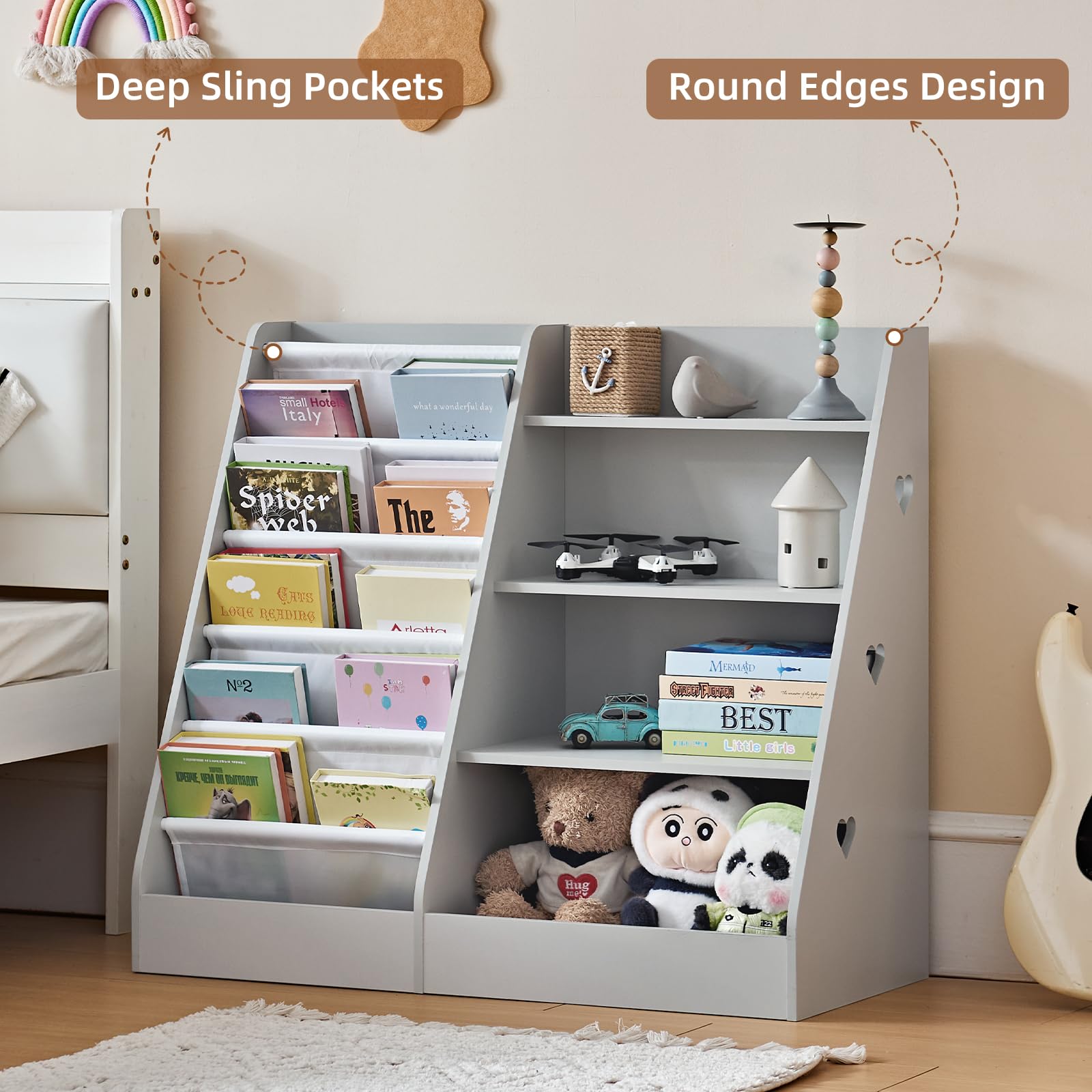 Lerliuo 4 Tier Kids Bookshelf, Book Shelf for Kids Rooms