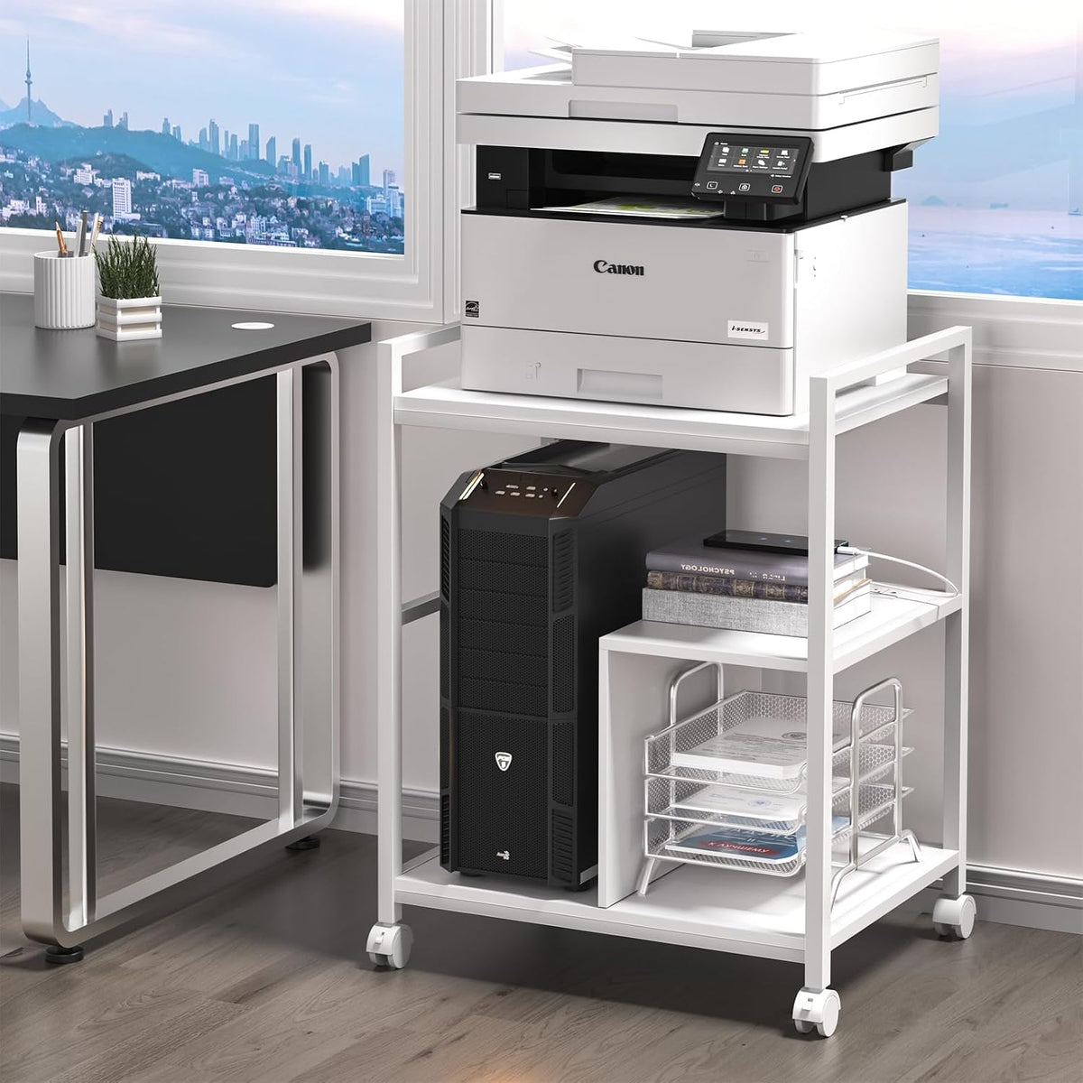 Lerliuo 24" Wide Large Printer Stand with Storage, White