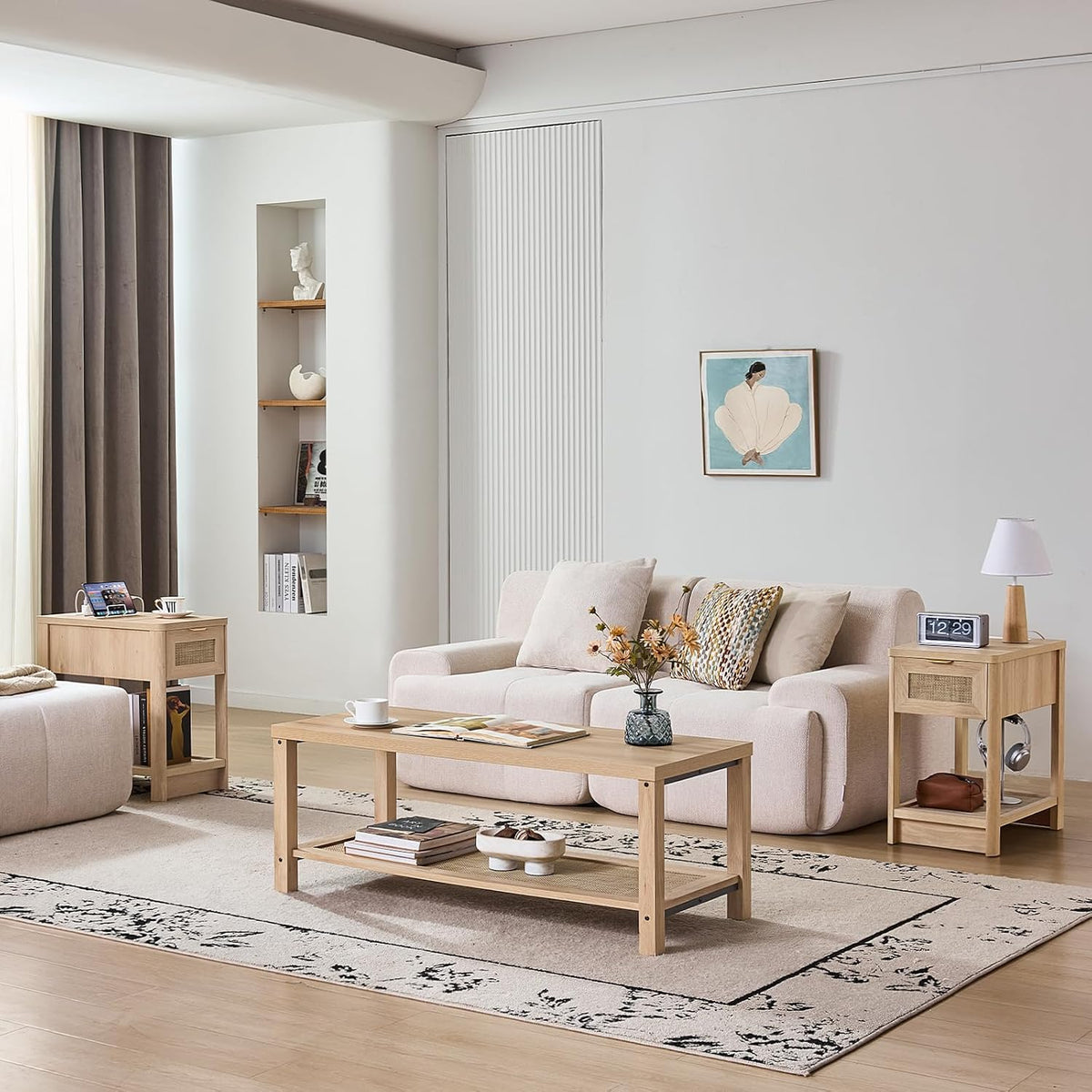 Lerliuo Rattan Coffee Table Set of 3, Natural