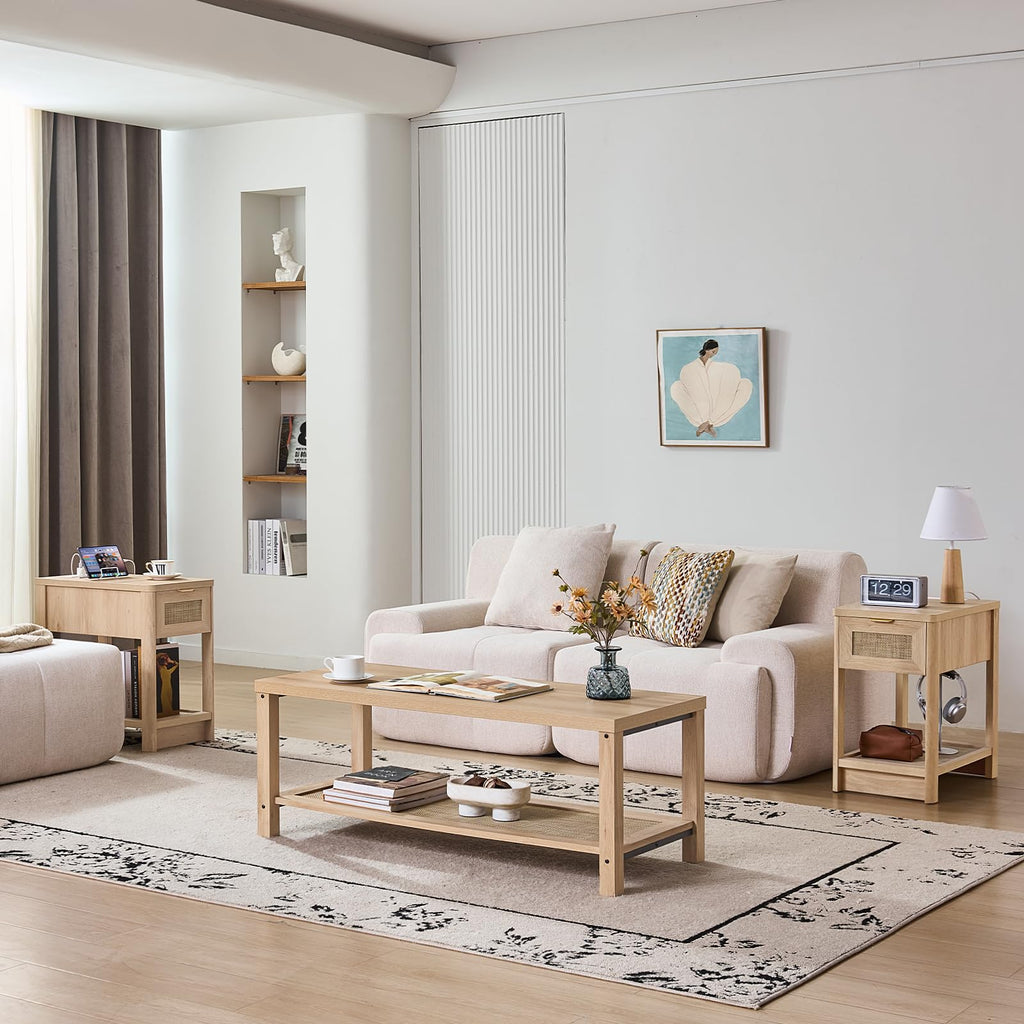 Lerliuo Rattan Coffee Table Set of 3, Natural