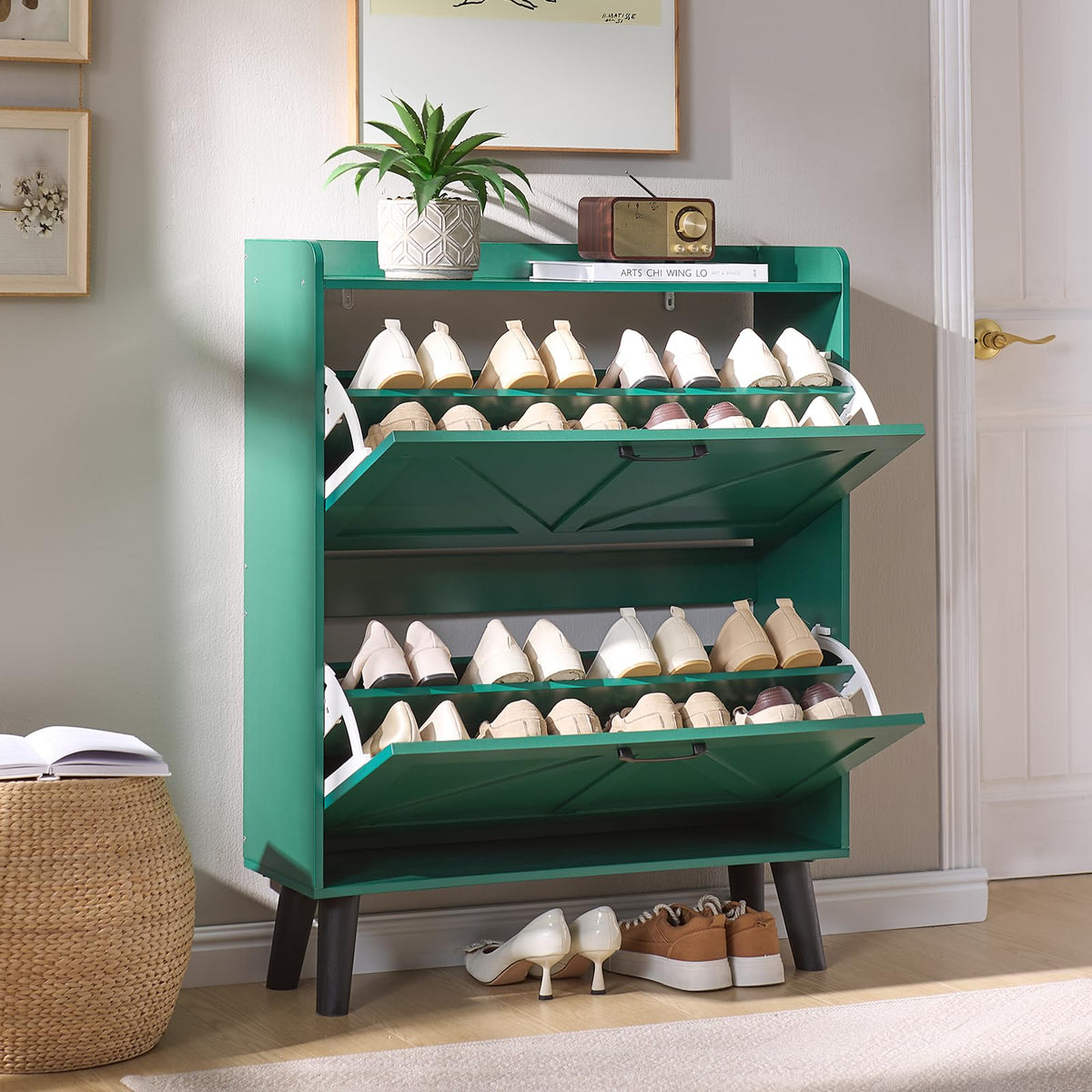LEYAOYAO Shoe Cabinet Storage for Entryway with 2 Flip Drawers
