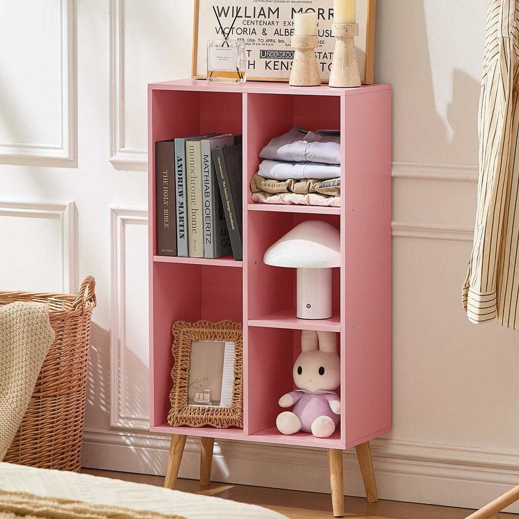 LEYAOYAO Cube Bookshelf, Mid-Century Modern Book Shelf with Legs, Brown