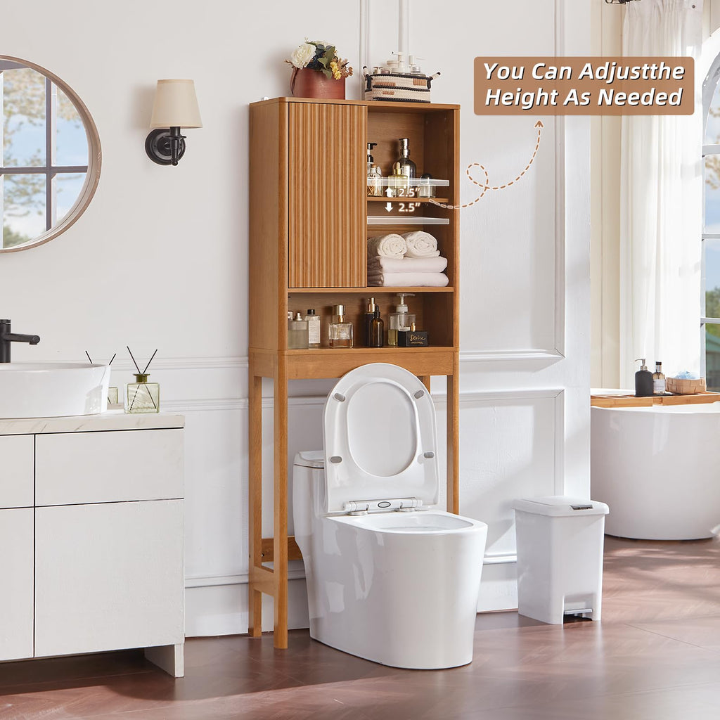 LEYAOYAO 68" Modern Fluted Over The Toilet Storage Cabinet, a Sliding Door
