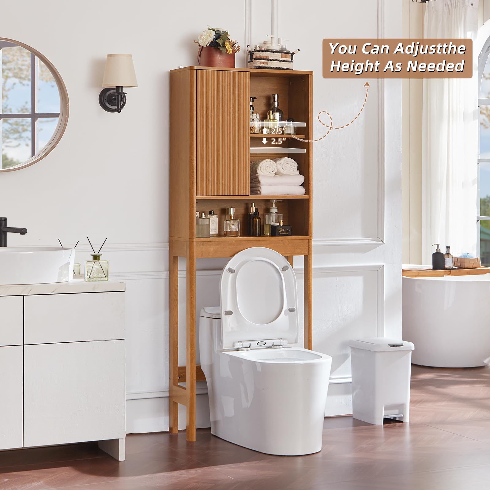 LEYAOYAO 68" Modern Fluted Over The Toilet Storage Cabinet, a Sliding Door