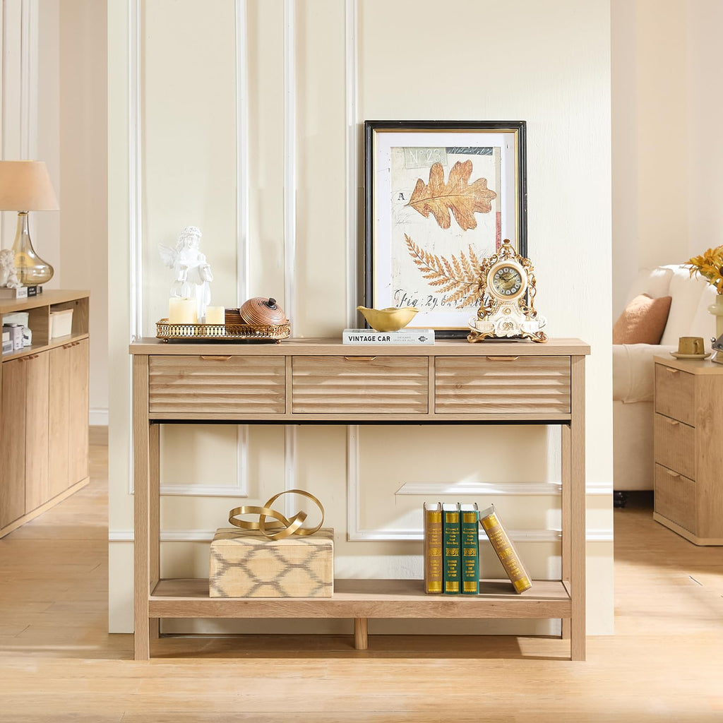 LEYAOYAO 47.2" Fluted Console Table with 3 Drawers, Blue Entryway Table