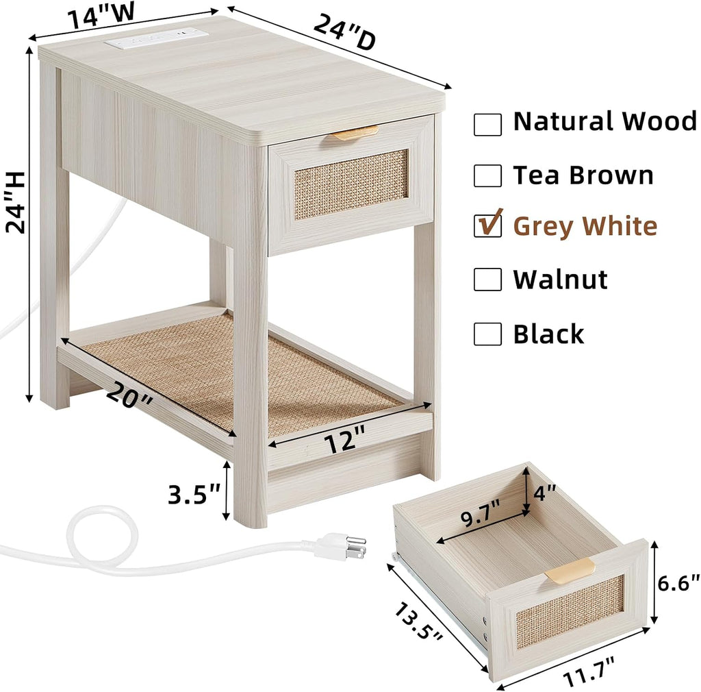 Lerliuo 24 x 14'' Narrow Night Stand Set 2 with Charger USB Ports
